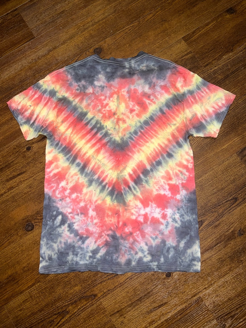 Handmade Tie Dye Flame Orange Red Gray Short Sleeve Cotton Shirt Size L - Picture 4 of 8